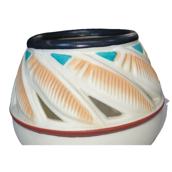 Partylite Southwestern Feather Ceramic Votive Tealight Candle Holder - Picture 3 of 5